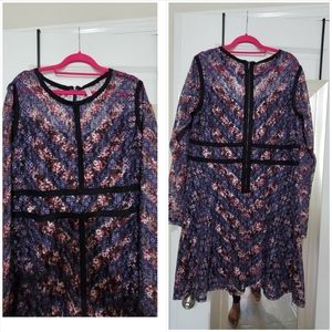 Blue and black floral lace dress